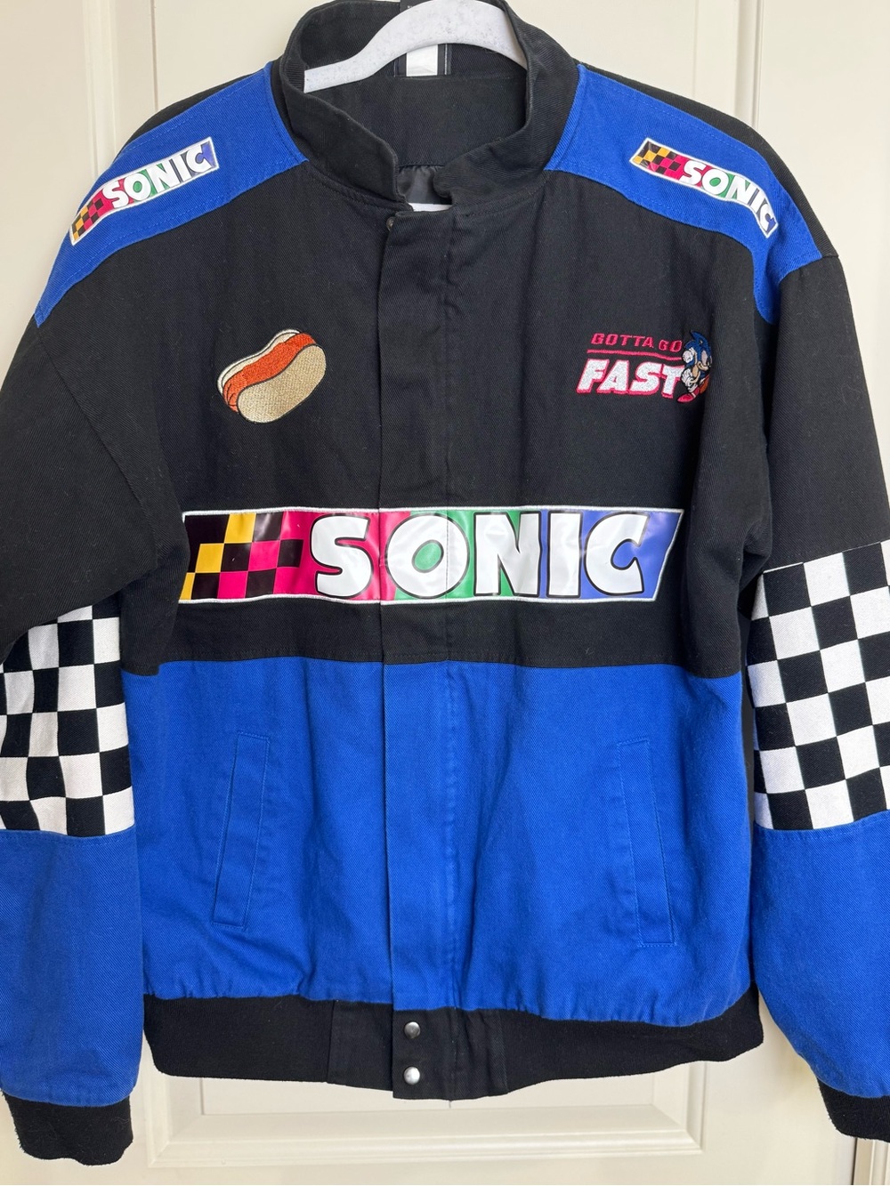 Sonic the Hedgehog BoxLunch Racing Jacket Checkered Gotta Go Fast S/M